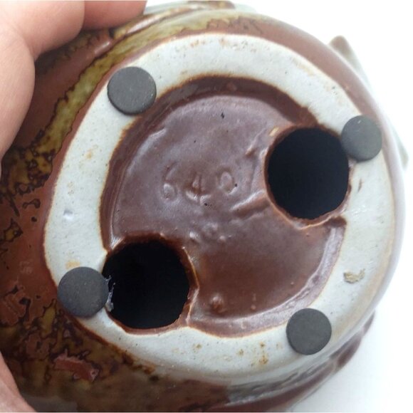 Glazed Ceramic Chubby Resting Bird Decorative Figurine Blue & Brown Home Decor - Picture 7 of 7